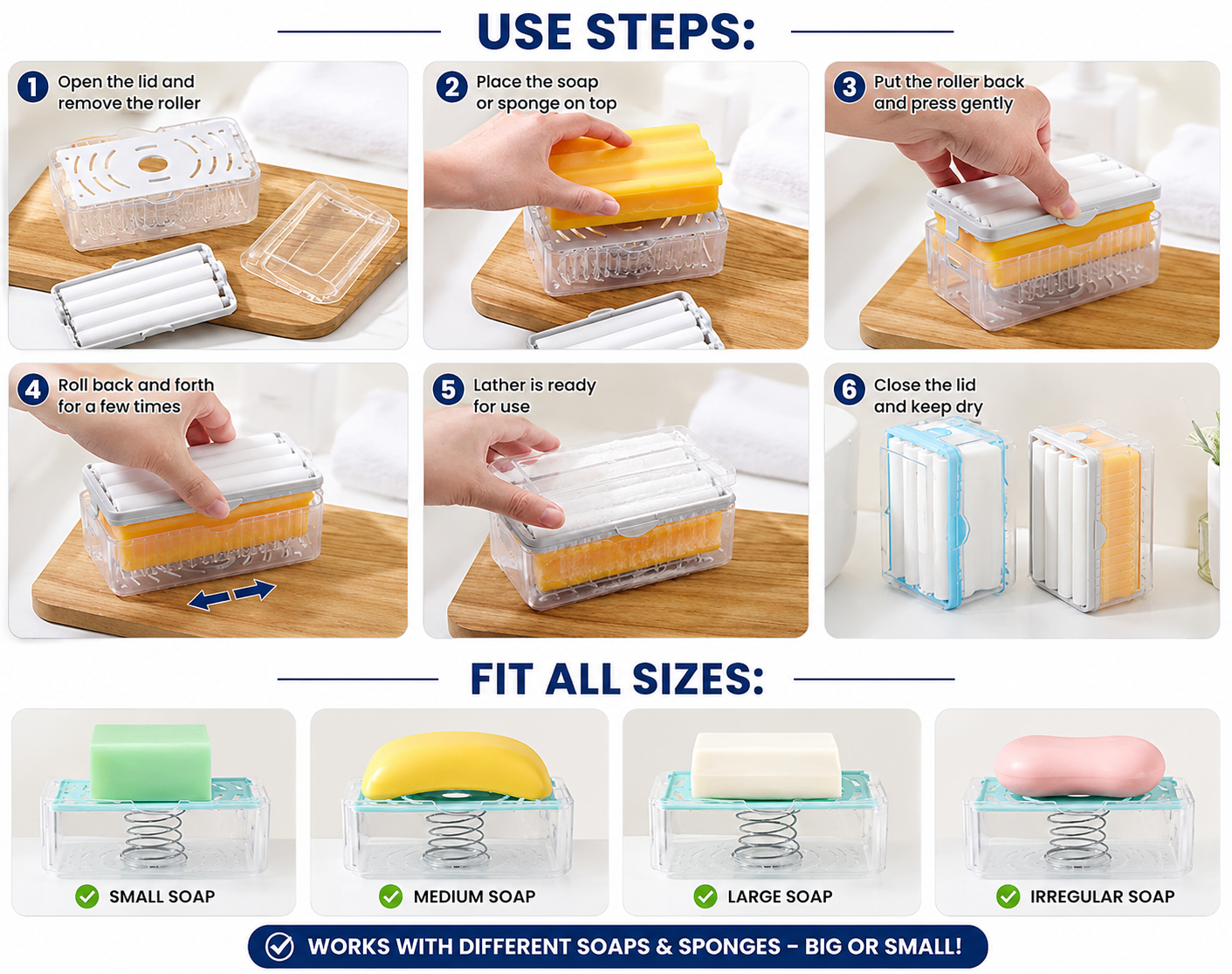 Self-Draining Soap & Sponge Holder with Roller